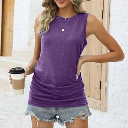 Women's Tanks Women Tank Top Retro Basic Vest Casual Solid Color Summer O Neck Sleeveless Tops Loose T-shirt