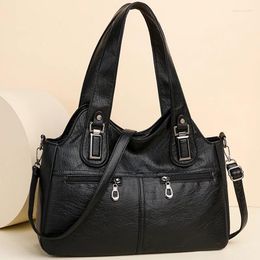 Shoulder Bags Casual Female Bag Soft PU Leather High Quality Multi Pocket Solid Colour Ladies Crossbody Sac