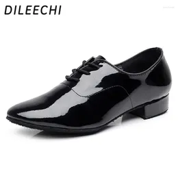 Dance Shoes DILEECHI Black PU Male Latin Ballroom Dancing Soft Outsole Party Wedding Square