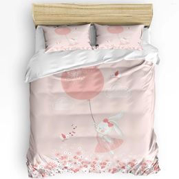 Bedding Sets Pink Cartoon Flower Set 3pcs Boys Girls Duvet Cover Pillowcase Kids Adult Quilt Double Bed Home Textile