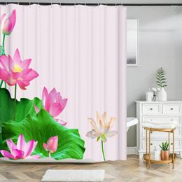 Shower Curtains 3D Waterproof Curtain With 12 Hooks Chinese Style Lotus Flowers Printed Bathroom Polyester Home Decor