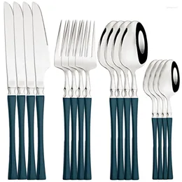 Flatware Sets 16Pcs Dinnerware Green Silver Cutlery Set Stainless Steel Mirror Faltware Tableware Western Spoon Fork Knife