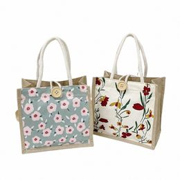 japanese Style Handbag for Xmas Casual Linen Canvas Gift Bag Fi Fr Print Shop Bag Women Girl Handbag Portable v4HT#