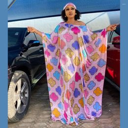 Casual Dresses African Woman's Wear Rayon Fabric Digital Printing Fix Rhinestone Plus Size Dress With Scarf