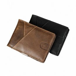 contact's Genuine Leather Short Wallets for Men RFID Slim Card Holder Coin Purses Mey Clips 2023 Male Mini Wallet Photo Holder q0FD#