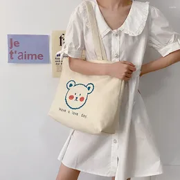 Bag Women Canvas Shoulder Cute Cartoon Print Daily Shopping Bags Students Zipper Books Cotton Cloth Handbags Tote For Girls