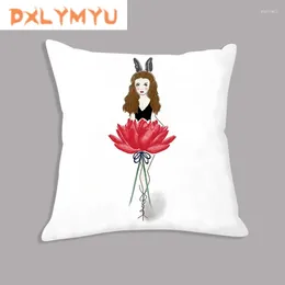 Pillow Soft Cover For Decorative Nordic Style Watercolour Flower Girl Print Case White Plush Covers