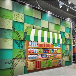 Wallpapers Wellyu Fruit Stand 3D Green Background Tooling Wall Custom Large Mural Wallpaper Papel De Parede Para Quarto