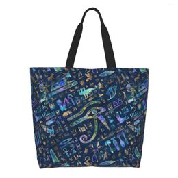 Shopping Bags Egyptian Hieroglyphs Groceries Tote Bag Fashion Ancient Egypt Art Canvas Shopper Shoulder Big Capacity Handbags