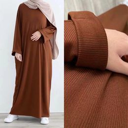 Ethnic Clothing Ramadan Rib Knit Abaya Winter Muslim Women Casual Robe Islam Dubai Turkey Modest Outfit Eid Kaftan Dress