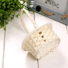 1/3/5PCS Hand Made Wicker Flower Basket Portable Handle Party Wedding Picnic Decorative Basket Kid Gift Easter Wicker Rattan