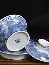 Teaware Sets Jingdezhen Blue And White Porcelain Sancai Cover Bowl Imitation Antique Hand-painted Ceramic Tea Large Single Set