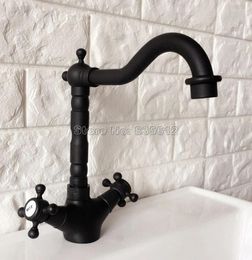 Bathroom Sink Faucets Basin Oil Rubbed Bronze Faucet Swivel Spout Double Cross Handle Bath Kitchen Mixer And Cold Tap Tnf342