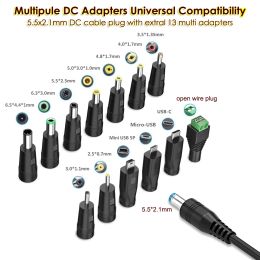 Universal USB Cable with 5.5x2.1mm DC Jack and 13 Extra DC Plug Adapters, 1.5m/5ft Charging Power Cord for 5V Electric Devices