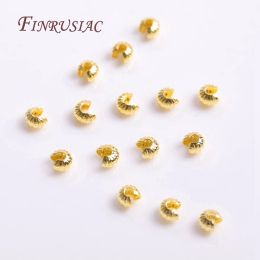 14K/18K Gold Plated 4mm Round Crimp Bead Covers,Strip Pattern Crimp Accessories Stopper Beads DIY Jewelry Making Findings