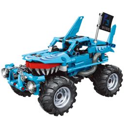 City Pull Back Technical Monster Jam Building Blocks Max-D Car Giant Toothed Shark Truck Bricks Toys Compatible With 42134
