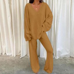 Home Clothing Fashion Wear 2 Pieces Suits Spring Elegant Long Sleeve Outfits Plus Size High Waist Pants Sweat Women Homewear