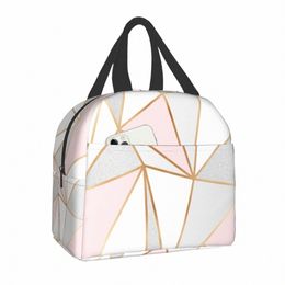 pink Grey Gold Geometric Abstract Pattern Insulated Lunch Bag for Women Geometry Portable Thermal Cooler Food Lunch Box for Work r0CP#