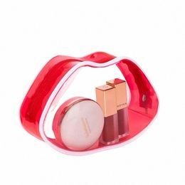 transparent Women's Cosmetic Bags Waterproof PVC Cute Red Lips Shape Lipstick Pouch Travel Makeup Storage Organiser Accories Y2vF#