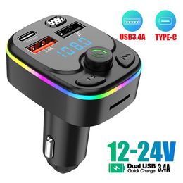 Car Bluetooth 5.0 Fm Transmitter Pd Type-c Dual Usb Fast Colorful Handsfree 3.4a Light Charger Mp3 Player Ambient Modulator K2d3