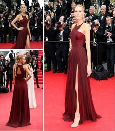 New Elegant Blake Lively Burgundy Red Carpet Long Evening Dress Celebrity Inspired Sweep Train Formal Prom Party Gown Custom Made 8226561