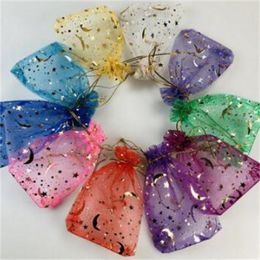 9x12Printed Star Moon Christmas Organic Glass Bag Drawstring Charm Packaging Bag Daily Jewelry AB56