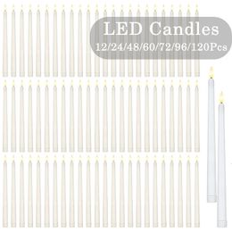 160-12Pcs LED Taper Candle with Flickering Flame Flameless Battery Operated Candles for Wedding Valentine Dinner Decoration 240326