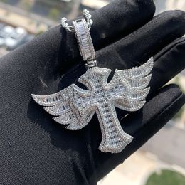 Iced Out Baguette Cut Diamond Fly Cross Pendant Wholesale Hip Hop Jewellery Gold Plated