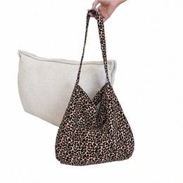 modern Small Leopard Print Menger Bag Single Shoulder Canvas Bag for Female Student Diagal Large Capacity Straddle Bag 48va#