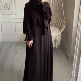 Ethnic Clothing Plain Abaya With Integrated Hijab Scarf Zipper Front Islamic Jilbab One Piece Muslim Women Prayer Clothes Dubai Dress