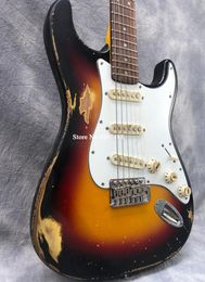 Promition Masterbuilt Chili Peppers John Frusciante 1962 3 Tone Sunburst Heavy Relic ST Electric Guitar Vintage Green Konb SSS2921218