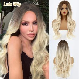 Wigs Ombre Brown Light Blonde Platinum Long Wavy Middle Part Hair Wig Cosplay Natural Heat Resistant Synthetic Wig for Women