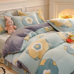 Flannel Coral Fleece Warm Winter Thick Duvet Cover Single Double Queen King Size Quilt cover Double Sided Velvet Bedding
