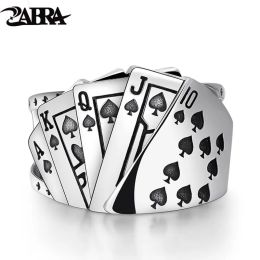 Rings ZABRA Poker Ring Solid 925 Silver Rock Punk Rings For Men Women Black Signet Jewellery Adjustable Size 7 To 10 Can Cutomize Size