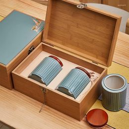 Teaware Sets Mid-Autumn Festival Bamboo Box Ceramic Pot Tea Packaging Empty Gift Universal Customization