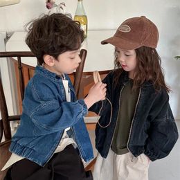 Jackets 2024 Korean Spring Autumn Baby Boys Jacket Denim Long Sleeve Solid Colour Versatile Children Cardigan Simple Kid Coat