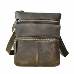 luxury Crazy Horse Leather Male Design Vintage Shoulder Menger bag Cross-body Bag 8" Tablet School University Student bag 302 Q6hY#