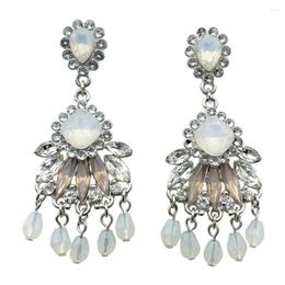 Stud Earrings V251 Fashion Silver Colour Full Crystal Hollow Flower Tassel Set Earring Women Jewellery High Quality