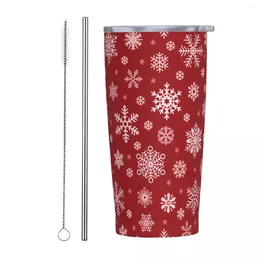 Tumblers Christmas Snowflake Insulated Tumbler With Straws And Lid Year Stainless Steel Travel Thermal Cup 20 Oz Office Home Mugs