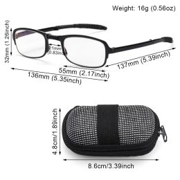TR90 Folding Reading Glasses with Zipper Case Unisex Portable Lightweight Presbyopic Eyeglasses Readers Eyewear +1.0x ~ 4.0x