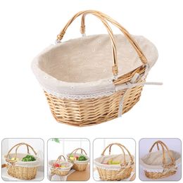 Basket Woven Wicker Flower Picnic Baskets Storage Wedding Girl Willow Handle Easter Handles Vegetable Garden Rustic Decorative 240318