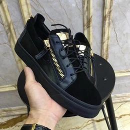 Casual Shoes Top Designer Women Leather Spring Men Party Flats Sneakers Zipper Lace-Up Unisex High Quality Male Black
