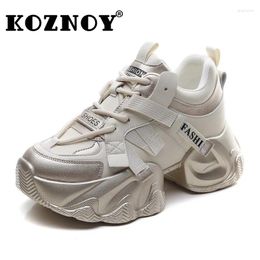 Casual Shoes Koznoy 6cm Synthetic Genuine Leather Mixed Colour Ankle Boots Chunky Sneaker Comfy Spring Summer Flats Booties Autumn Women