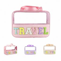 translucent W Bags Travel Makeup Bags with Letter Patches Large Clear Make up Bags Zipper Pouch with Handle Bath Organizer o6hT#