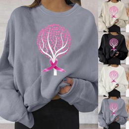 Women's Hoodies Womens Fashion Tackle Breast Cancer Pullover Hoodie Casual Long Comfort Colour Sweatshirts Women Junior Vintage Sweater