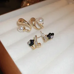 Stud Earrings Double Layer Zircon Pearl Flower For Women Light Luxury Sweet Party Jewellery