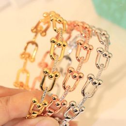 Bangle Arrival Fashion Bracelet Rose Gold Silver Colour U Bamboo Joint Chain Lock Cubic Zirconia Women Jewellery Gift