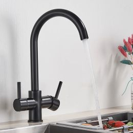 Black Purified Water Kitchen Faucet Hot Cold Mixer Pure Water Philtre Faucet Drinking Water Tap Deck Mounted Dual Handles crane