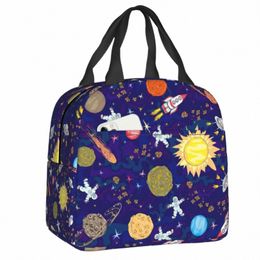 carto Space Planet Rocket Thermal Insulated Lunch Bag Women Astraut Spaceship Portable Lunch Box for Kids School Food Bags Q0Kp#