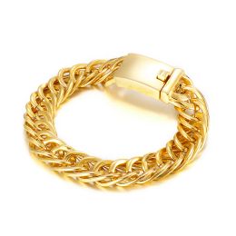 Bracelets 14mm Wide Men Curb Bracelet Cuban Link Chain Stainless Steel Men's Jewelry Fashion Silver/Gold Bangles Fashion Jewelry